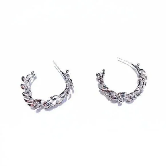 BOHO Vintage Style Silver 3D Wreath Style Half Circle Hoop Earrings