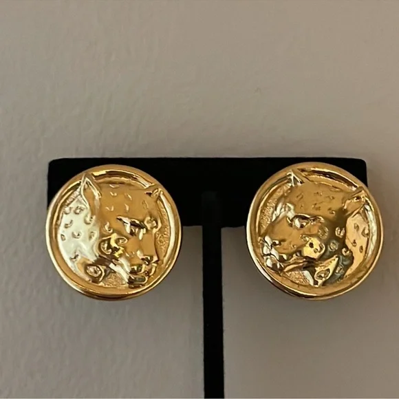 Gold Panther Stud clip on Earrings