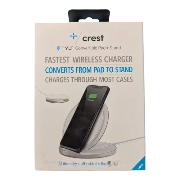 R6-O Crest TYLT Convertible Charging Pad Stand Fastest Wireless‎ Charger - White