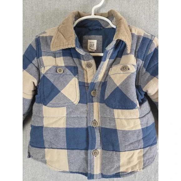 Baby Gap Boys 18-24 Mos Flannel Trucker Chore Jacket Quilted Corduroy Collar Y2K
