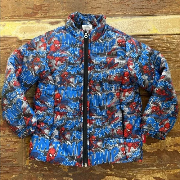 Disney Spider-Man Character Jacket Puffer Red Blue Superhero Marvel | Size 4