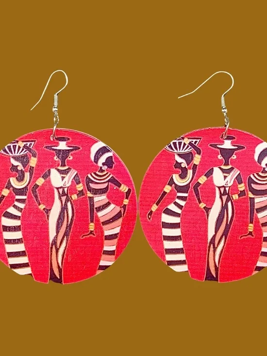 Hand-Painted glass Pink Afrocentric Round Drop Earrings