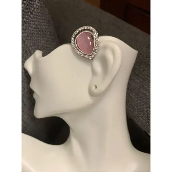Pink Tear Drop Clip On Earrings
