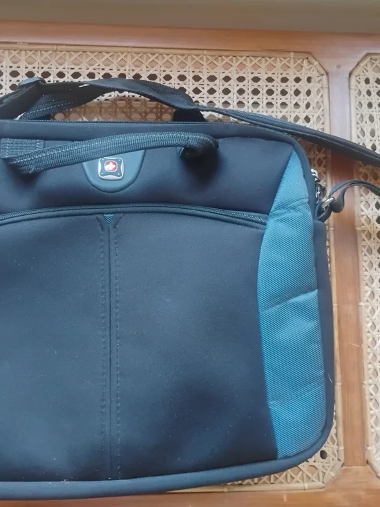 SwissGear Black and Teal Laptop Messenger Bag