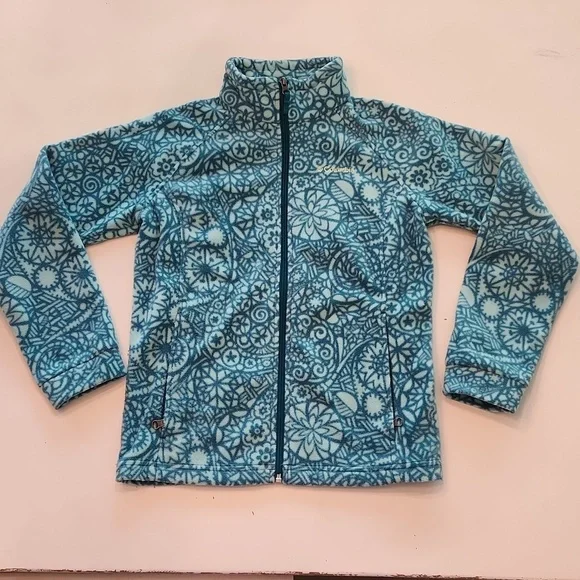 Columbia blue green fleece zip up jacket large 14 16