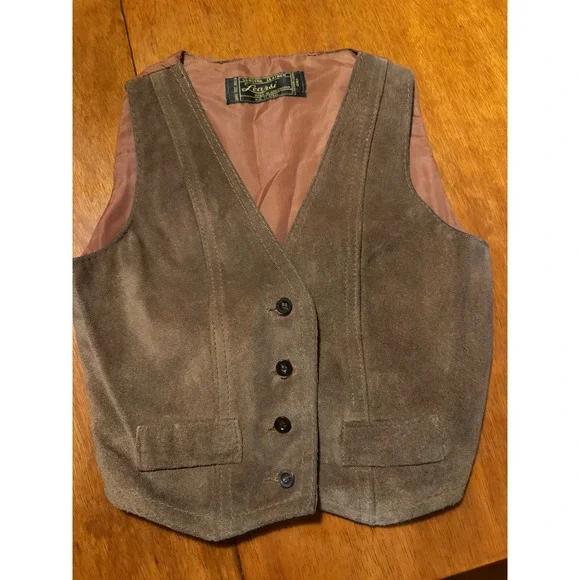 Learsi Kid Brown Suede Leather Vest Made in Argentina Vintage Button Front 14.5W
