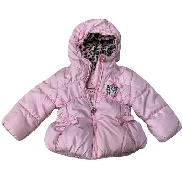 ZeroXposure Baby Girls Pink Puffer Jacket Snowsuit Hooded Leopard Lined‎ 12M