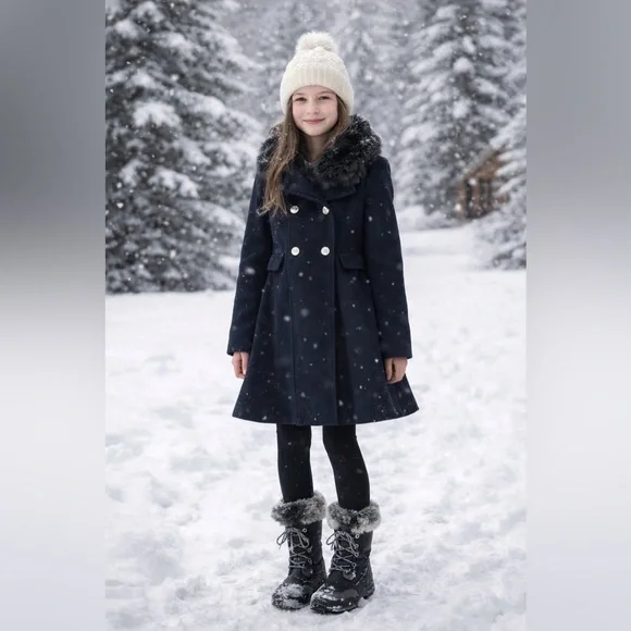 NWT Stylish Navy Kids (or women’s) Princess Coat with Faux Fur Collar