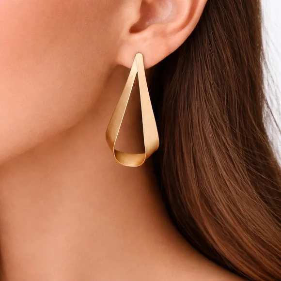 Brushed Gold Geometric Hollow Teardrop Statement Earrings