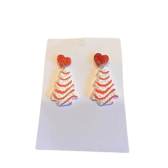Little Debbie Christmas tree snack earrings holidays hearts dangling