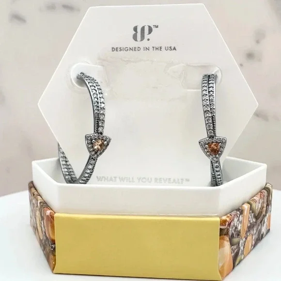 Bomb Party November Amber Topaz Hematite Hoop Earrings Just A Dreamer NWT