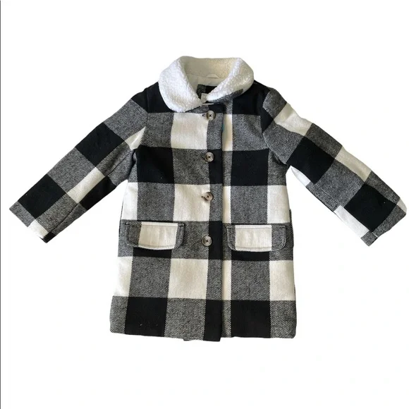 Carter's Little Girls' Toddler Plaid Faux Fur Jacket (4T, Black Plaid)