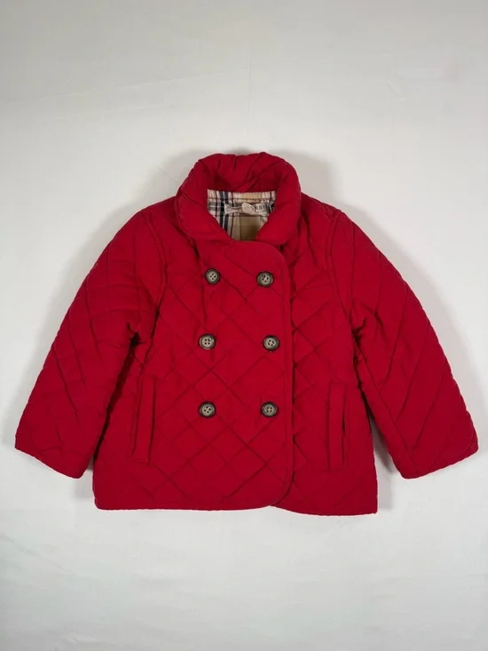 HOPE & HENRY Girls Quilted Peacoat Double Breasted Red Jacket Size 2T Classic