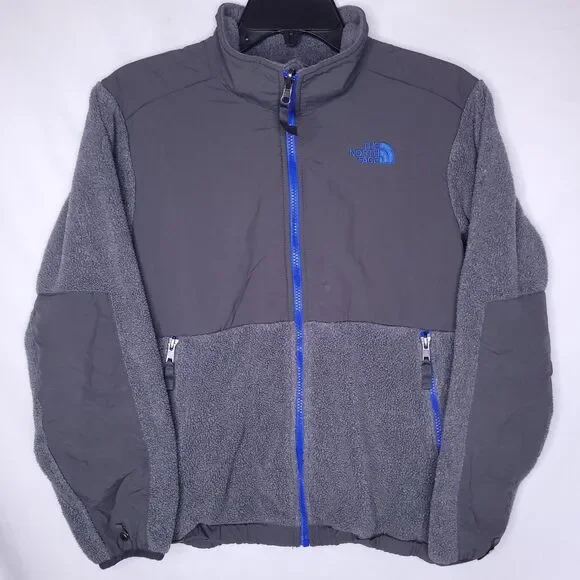Boys North Face Fleece Jacket Large Gray Full Zip Denali