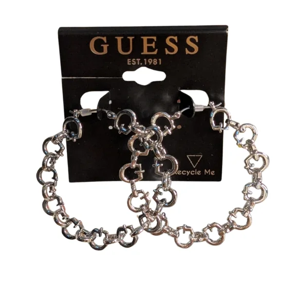 💚 Guess Silver Chain Hoop Earrings