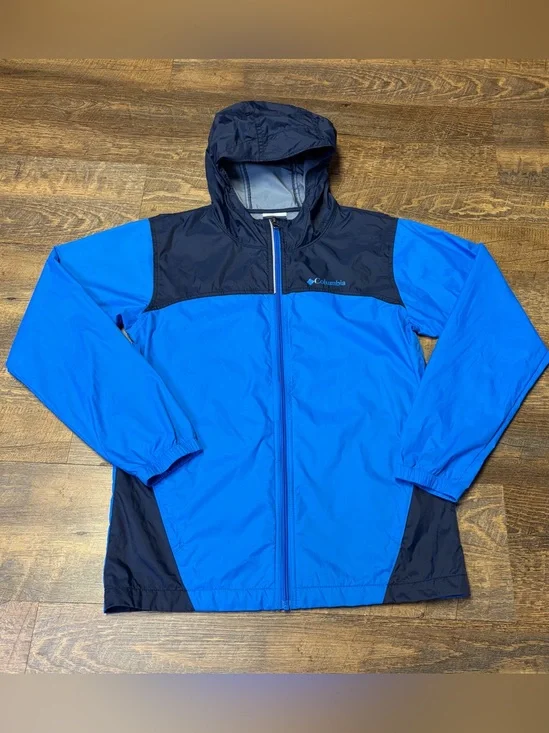 Columbia Glennaker Rain Jacket Coat Youth Boys Large 14/16 Blue Navy Hood Zip