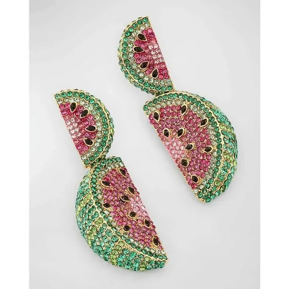 🍉 BAUBLEBAR Crystal Watermelon Slice Drop Statement Earrings NEW IN BOX