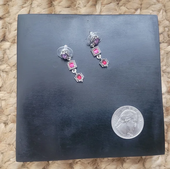Napier Dainty Feminine Dangle Earrings, Silver, Purple, Pink & Red Stones