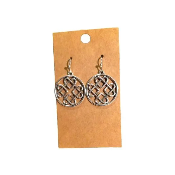 Silver Look Round Dangle Earrings Intertwined Hearts One Inch