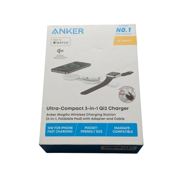 Qq4O Anker Ultra Compact 3 In 1 Wireless Charging Station Foldable W/Pouch White