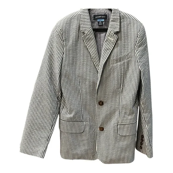 Lands’ End Boys Seersucker-Style Cotton Blazer – Size Medium (10–12)
