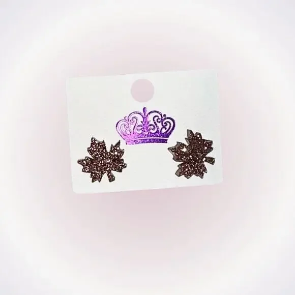 Autumn Brown Glitter Leaf Stud Earrings | Sz OS, NWOT
