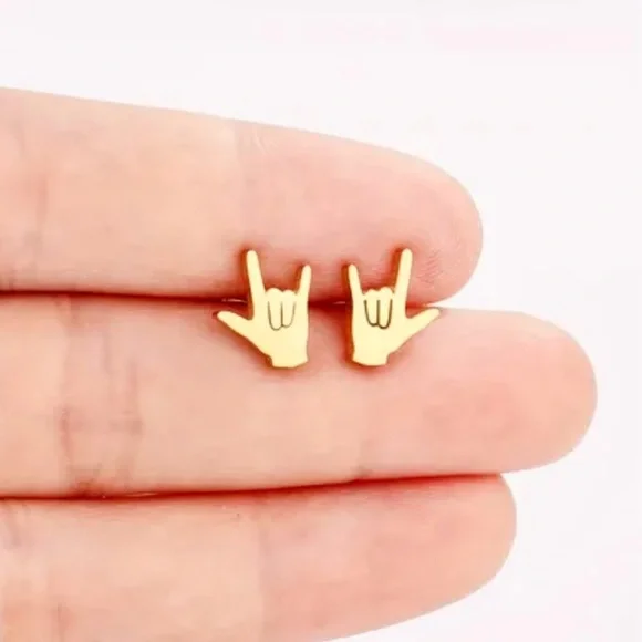 BOGO! I Love You hand sign Earrings in Gold color- Boutique NEW