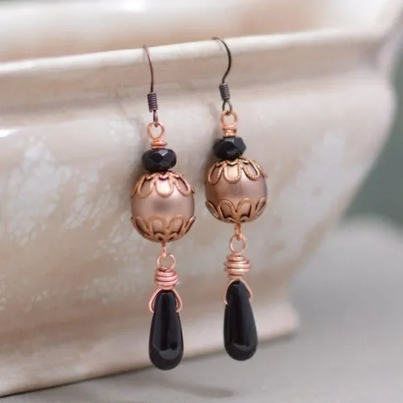 Black and Copper Pearl Earrings