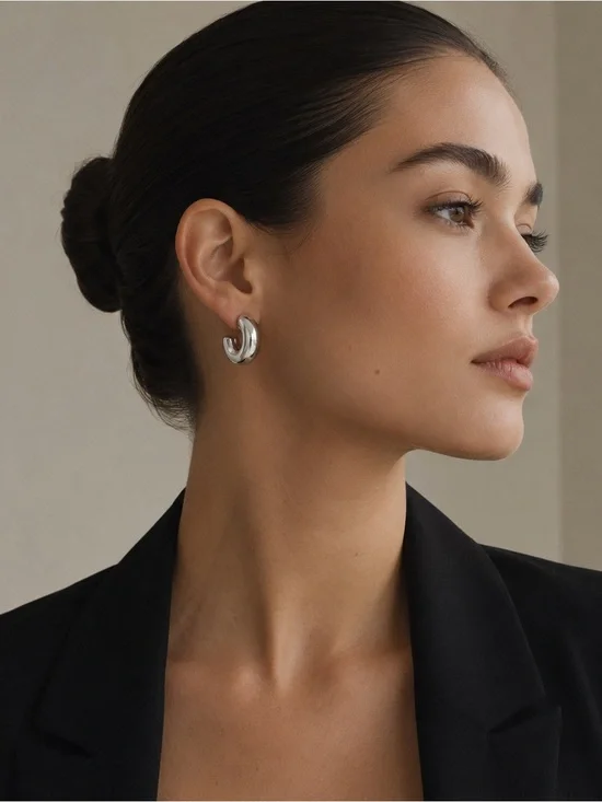 Silver Chunky Hoop Earrings Stainless Steel Minimalist Hoops