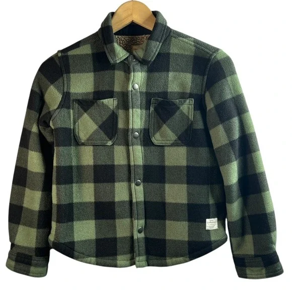 Weatherproof Vintage Boys Flannel Jacket Sherpa Small 7/8‎ Lined Green Plaid