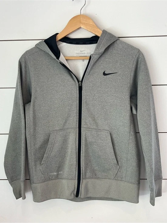 Nike Boys Grey Full-Zip Hooded Jacket Therma Fit activewear athleisure