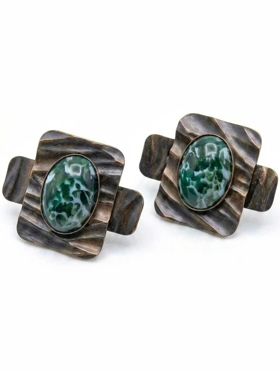 Kate Hines Green Stone Vintage-Style Women’s Vlip On Earrings