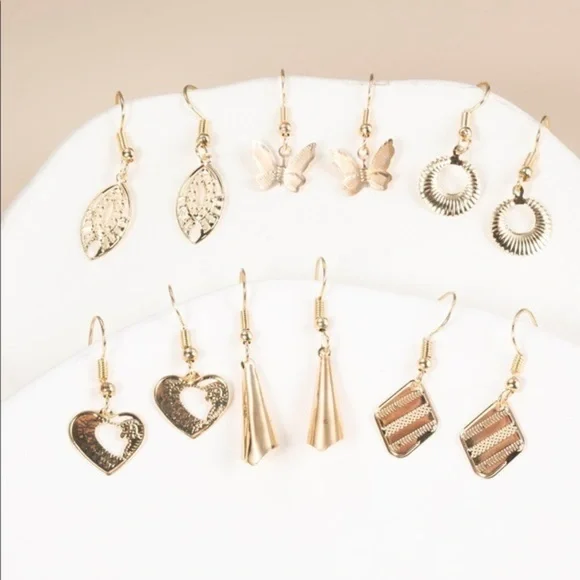 6 pairs Heart and Butterfly Drop Earrings
