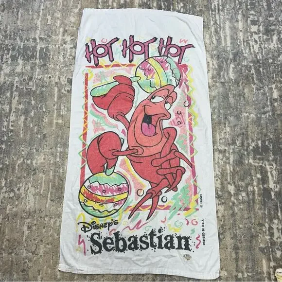 Vintage Franco Disney Little Mermaid Sebastian 90s Beach Towel 26” x 48”