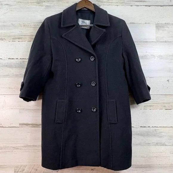 Burberrys Vintage Girls Wool Coat Navy Blue Made in England Age 14-15 Womens XS