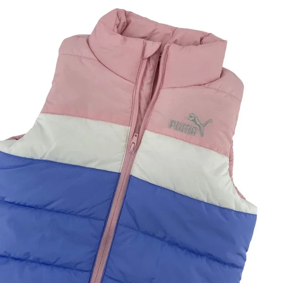Puma Puffer Vest Sleeveless Padded Full Zip Pink Blue White Kids S‎ 7/8