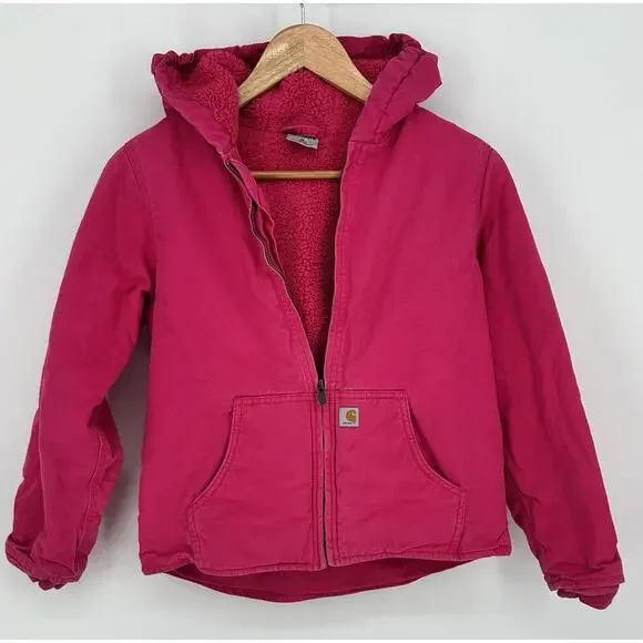 Pink Carhartt Duck Canvas Girls Sherpa Lined Coat/Jacket Youth Size M (10-12)