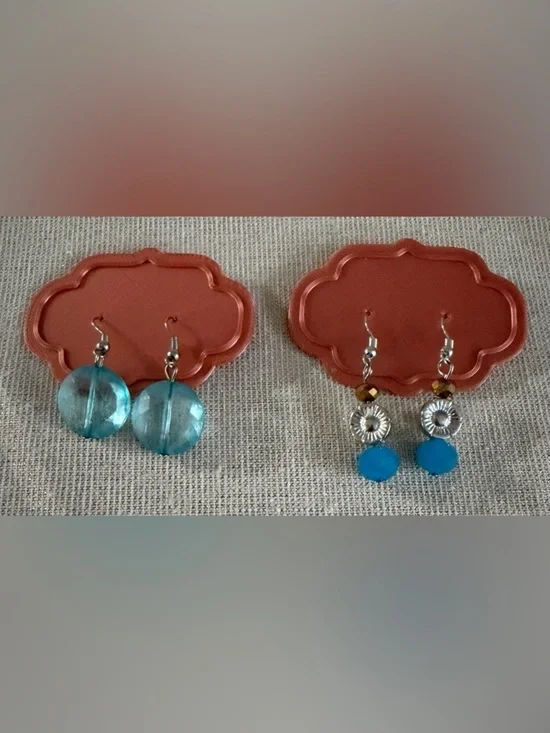 Two pair Blue Glass Drop Earrings - Women's Fashion Jewelry