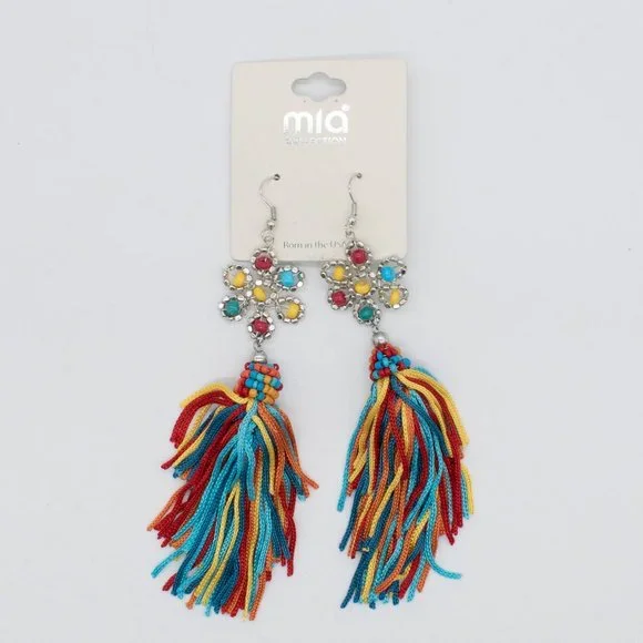 Mia Collection‎ Tassel Dangle Fringe Hook Multi-Colored Earrings