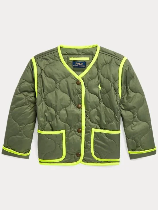 Polo Ralph Lauren Kids 2T Olive Quilted Kids Bomber Jacket Neon Trim STREETWEAR