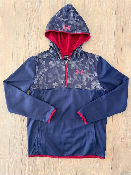 Under Armour Kids Hoodie 1/4-Zip Pullover Navy/D. Magenta Size-YXL EUC