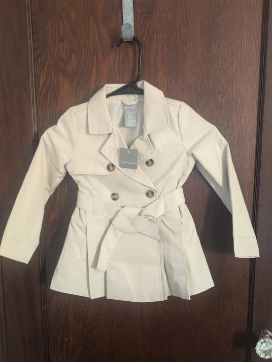 Tahari Cream Double-Breasted Kids Trench Coat with Belt