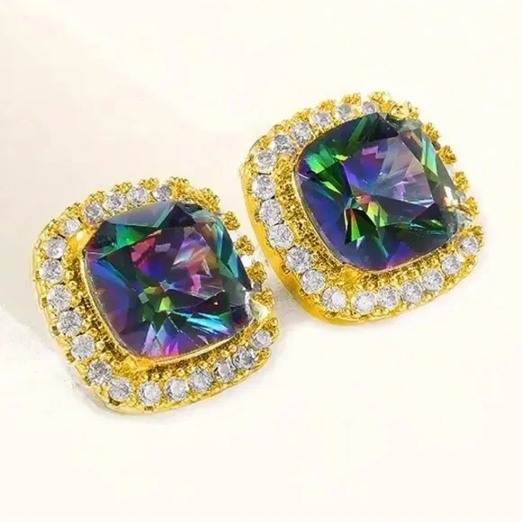 Rainbow Rhinestone Stud Earrings