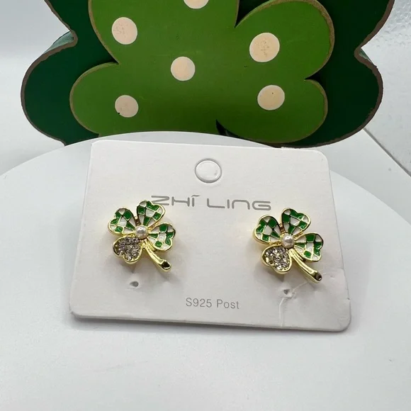 Zhi Ling Shamrock Earrings with S925 Post Backs NEW‎