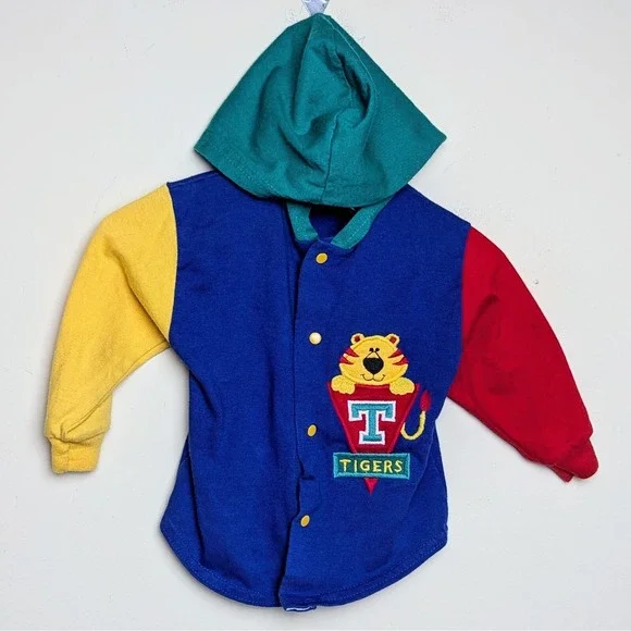 Vintage Buster Brown Rainbow 80s Tigers Hoodie Jacket Colorblock Size 12 Months