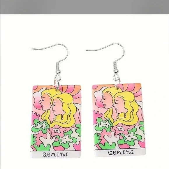 Gemini Zodiac Earrings with Colorful Design