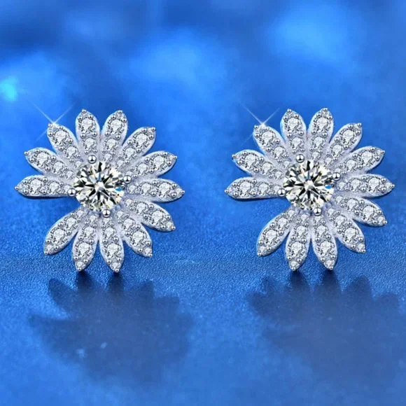 Certified 1ct. t.w. Diamond Moissanite Daisy Flower Stud Earrings NEW