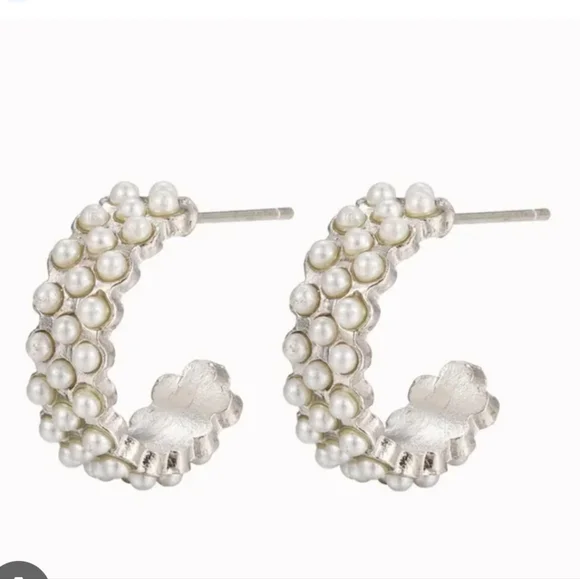 SALE! Silver Tone Pearl Hoops