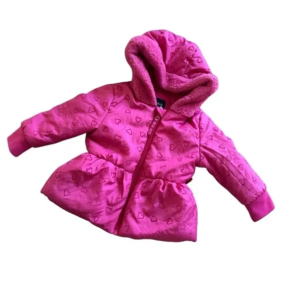 Rothschild Pink Hearts Puffer Jacket Hooded Full Zip Baby Girl 18M