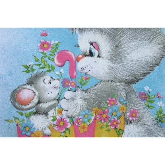 Island Fun Kawaii Beach Towel Kitten Mouse Butterflies Graphics Cotton Vintage